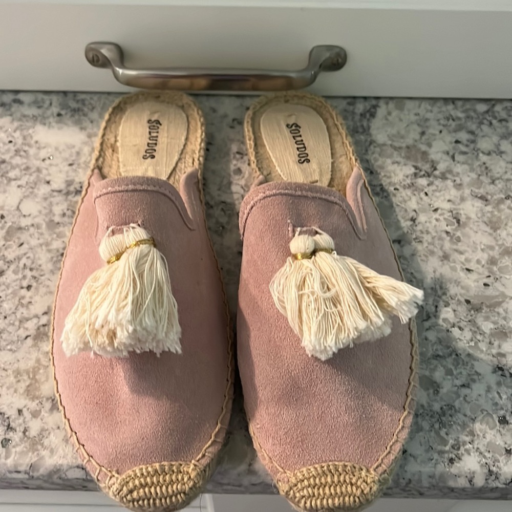 Soludos pink suede mules